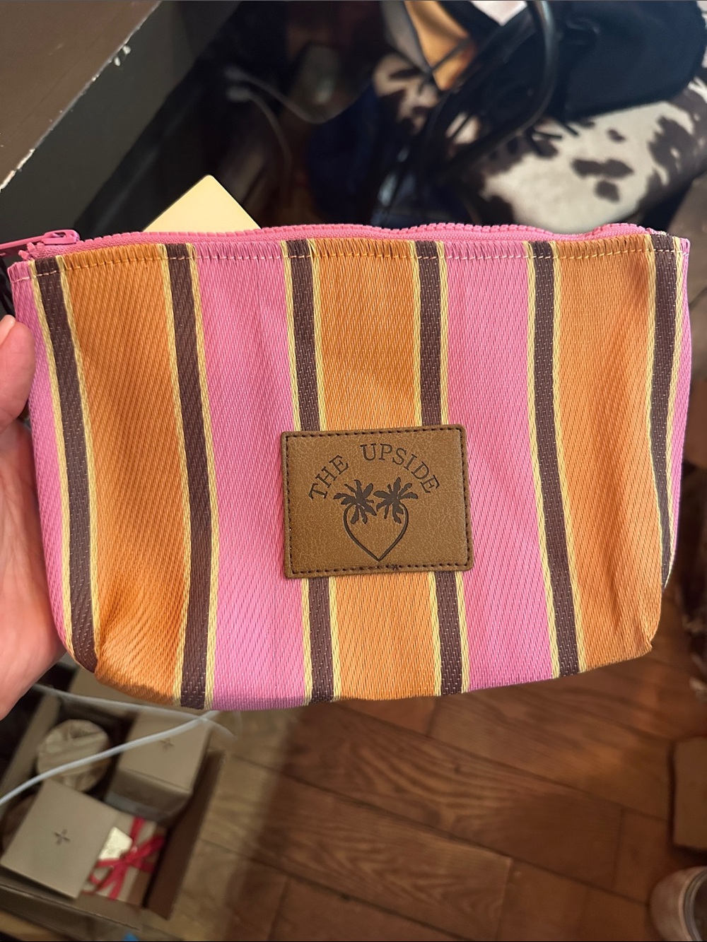 The Upside Pink & Orange Striped Zip Pouch